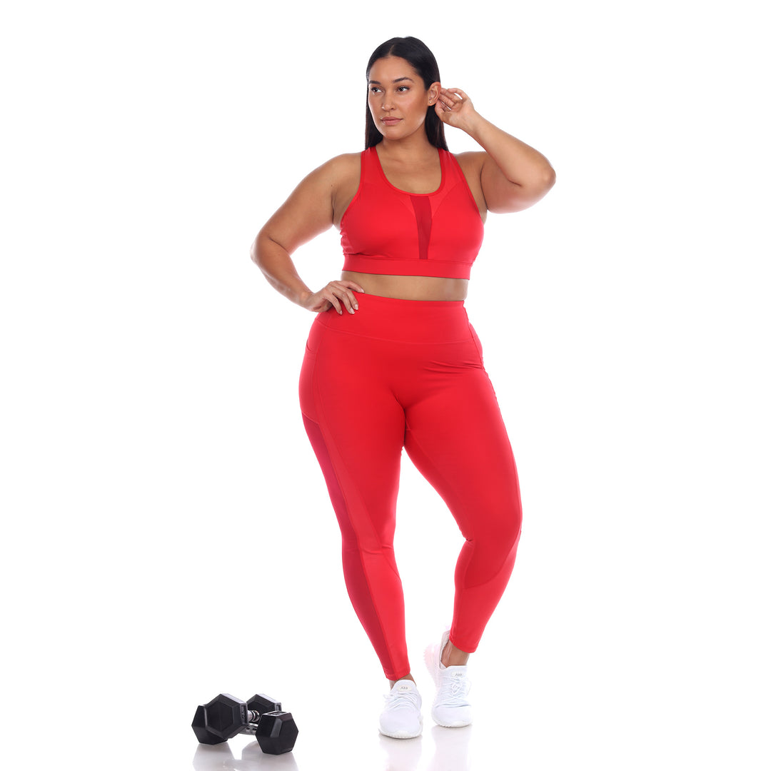 Plus Size Racer Back Sports Bra & Mesh Leggings Set