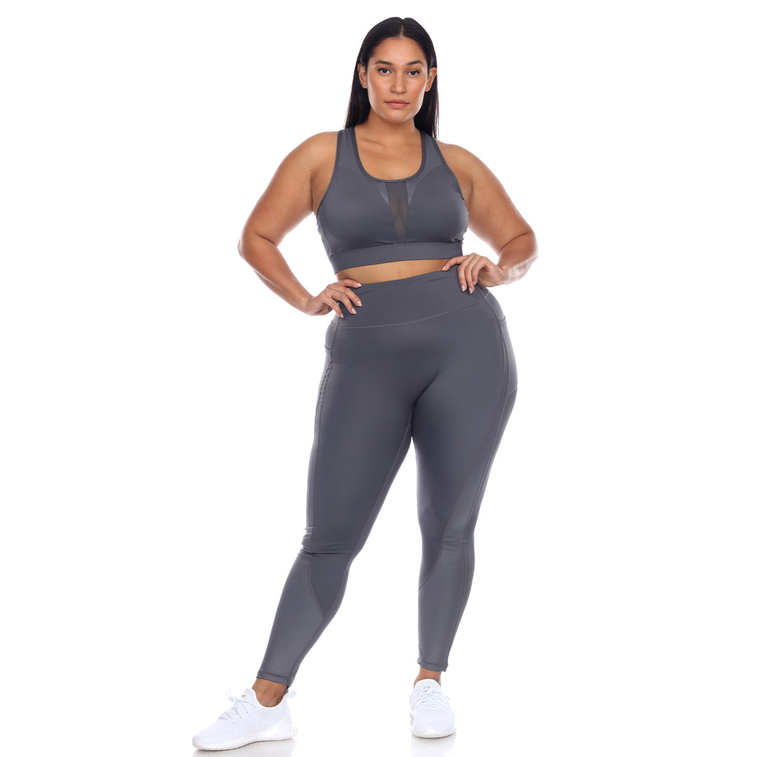 Plus Size Racer Back Sports Bra & Mesh Leggings Set