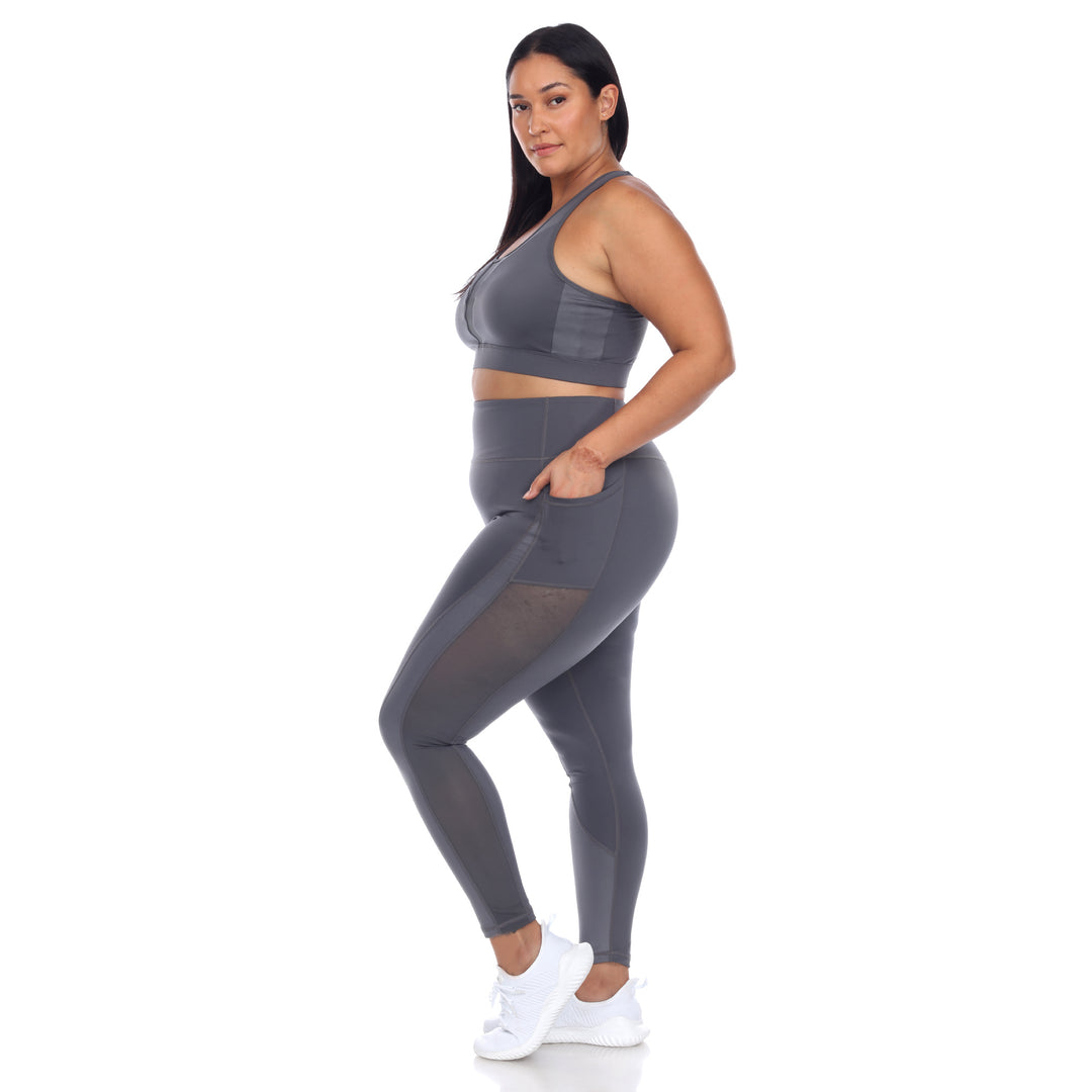 Plus Size Racer Back Sports Bra & Mesh Leggings Set