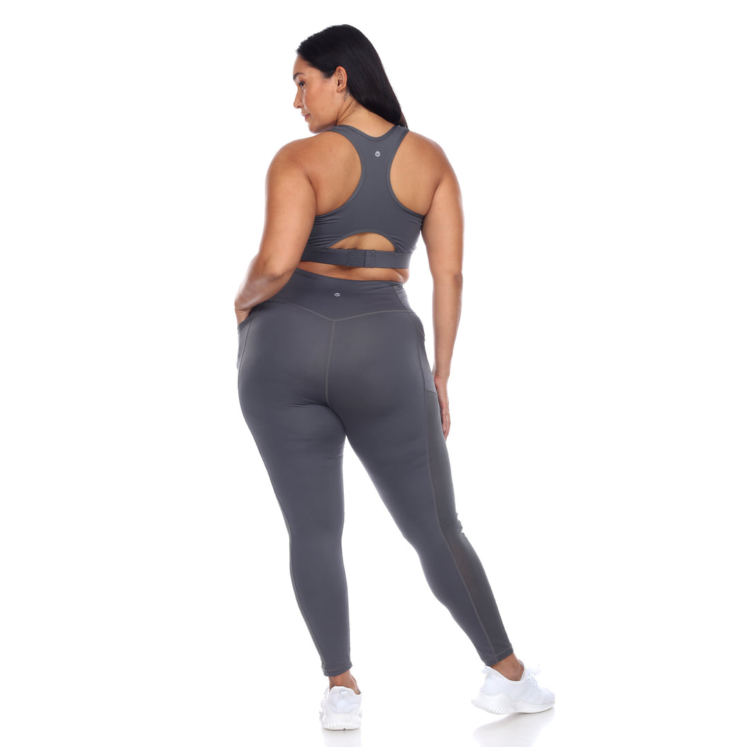 Plus Size Racer Back Sports Bra & Mesh Leggings Set