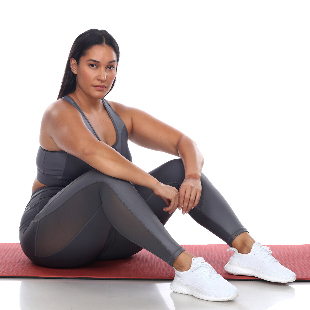 Plus Size Racer Back Sports Bra & Mesh Leggings Set