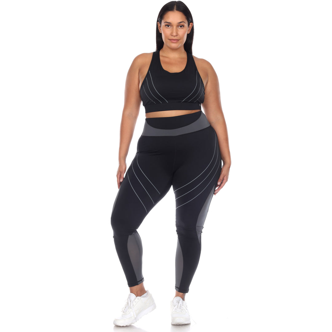 Plus Size Cut Out Back Mesh Sports Bra & Leggings Set