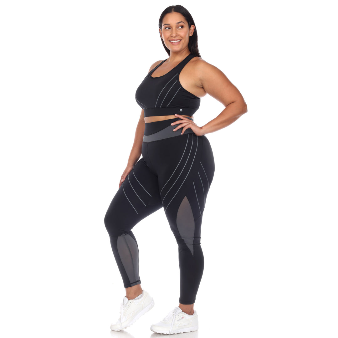Plus Size Cut Out Back Mesh Sports Bra & Leggings Set