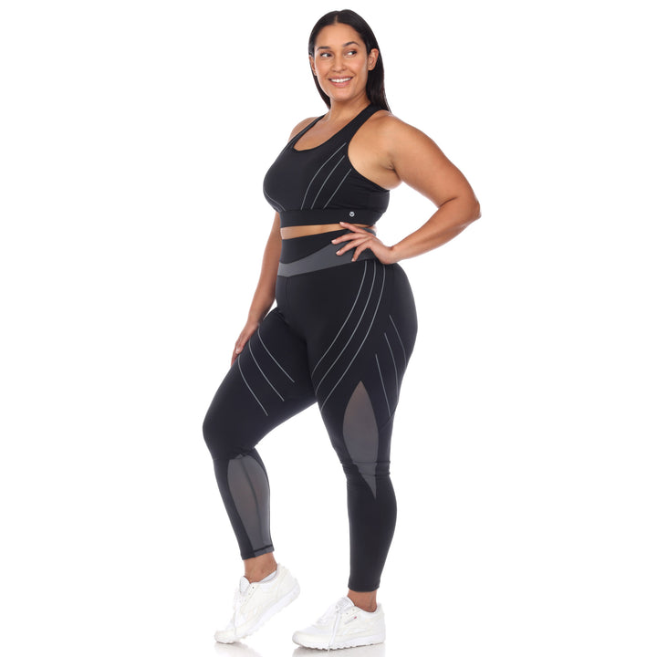 Plus Size Cut Out Back Mesh Sports Bra & Leggings Set