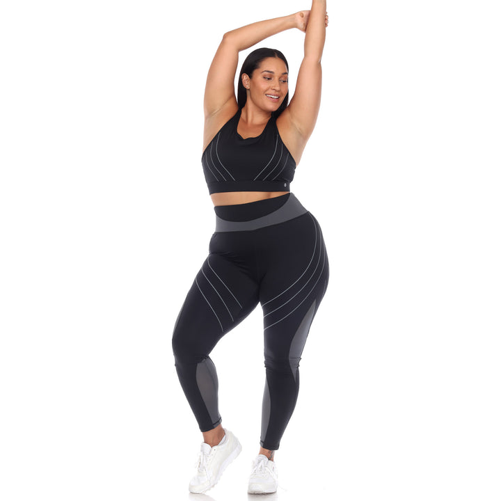 Plus Size Cut Out Back Mesh Sports Bra & Leggings Set