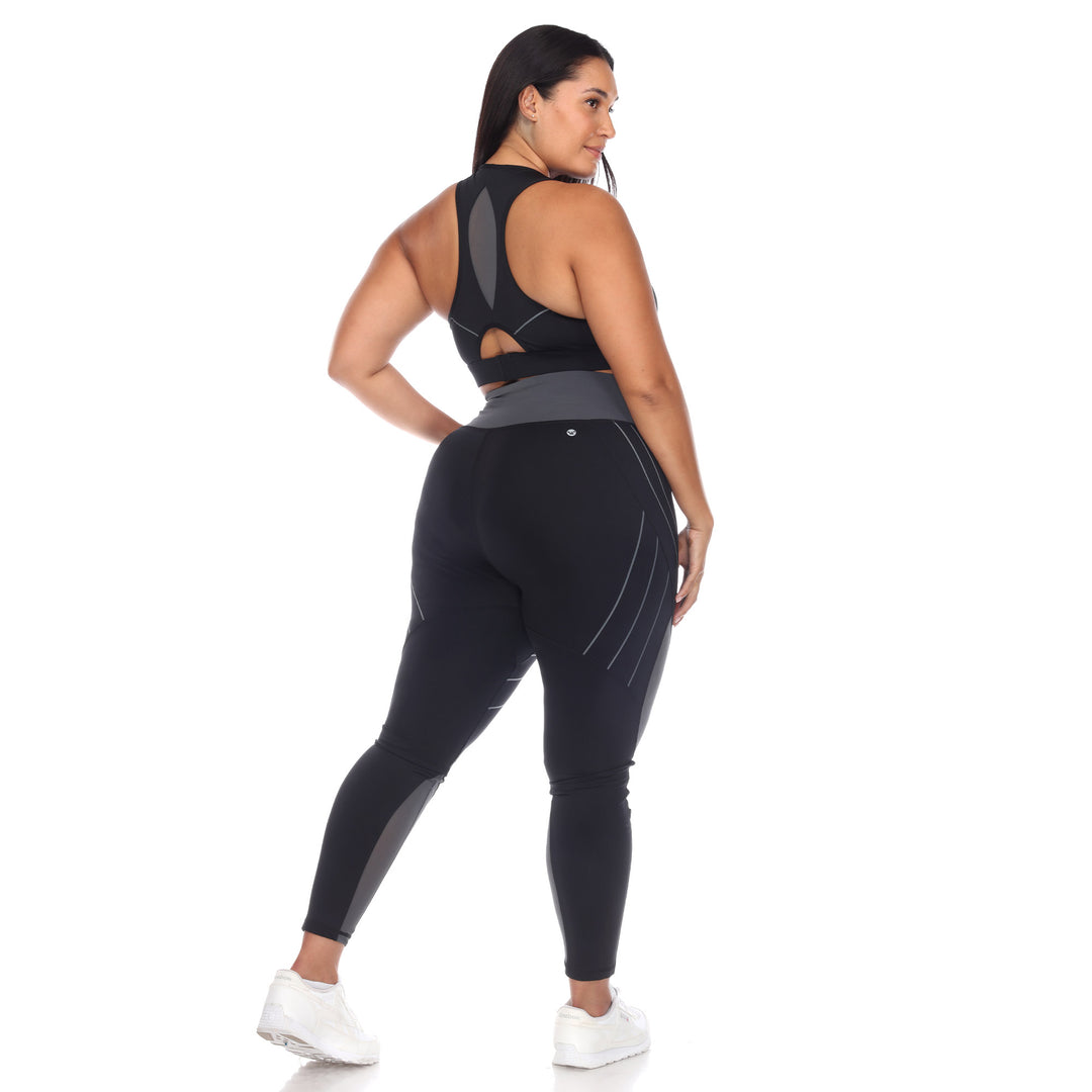 Plus Size Cut Out Back Mesh Sports Bra & Leggings Set