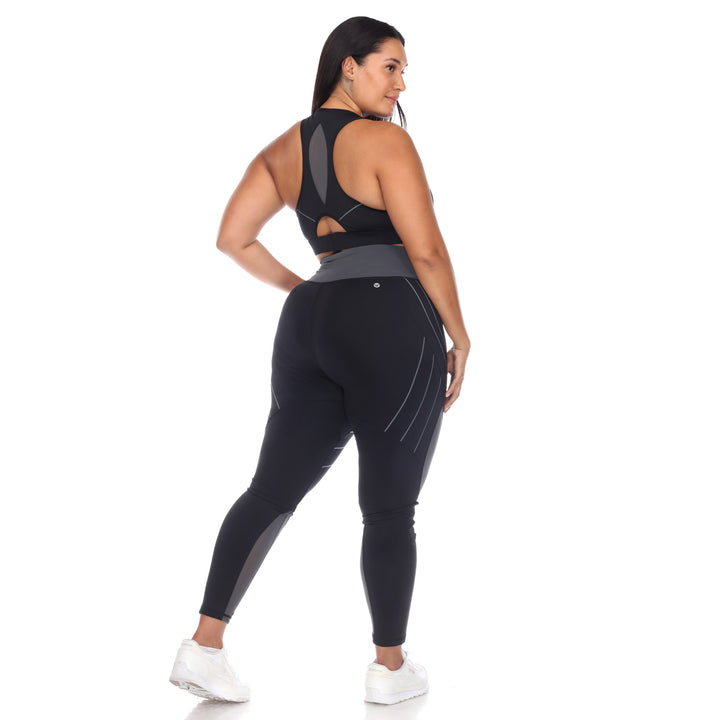 Plus Size Cut Out Back Mesh Sports Bra & Leggings Set