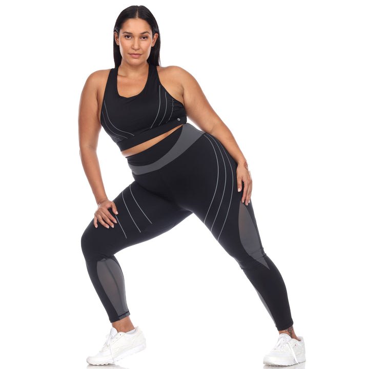 Plus Size Cut Out Back Mesh Sports Bra & Leggings Set
