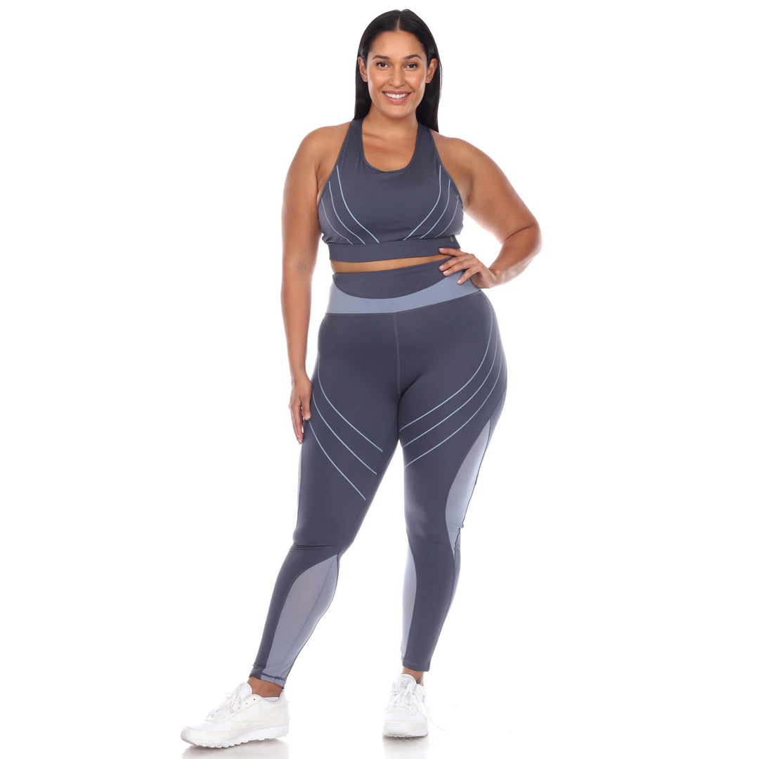 Plus Size Cut Out Back Mesh Sports Bra & Leggings Set
