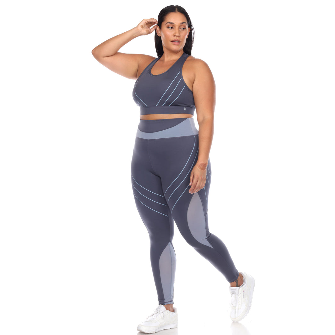 Plus Size Cut Out Back Mesh Sports Bra & Leggings Set