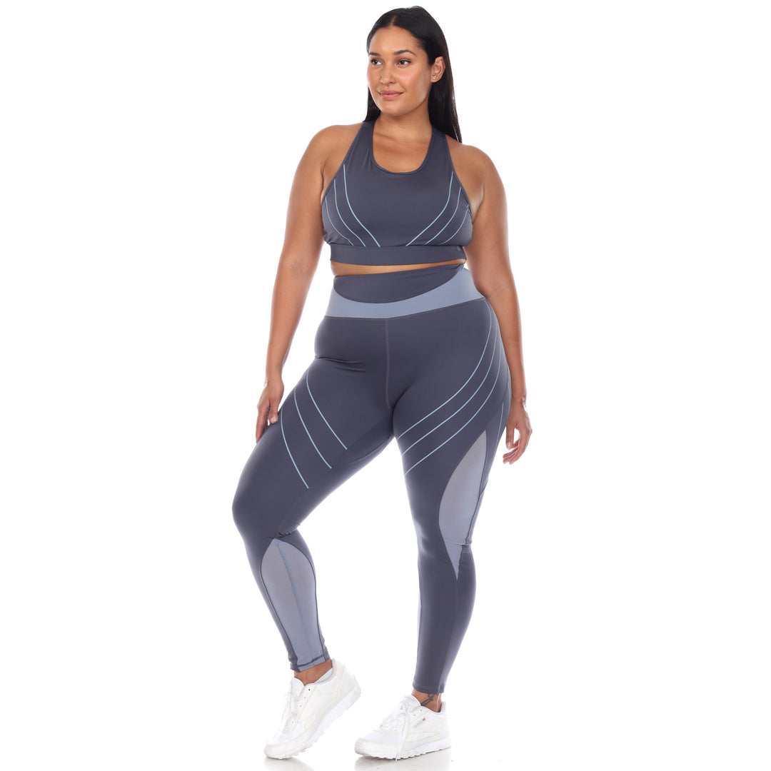 Plus Size Cut Out Back Mesh Sports Bra & Leggings Set