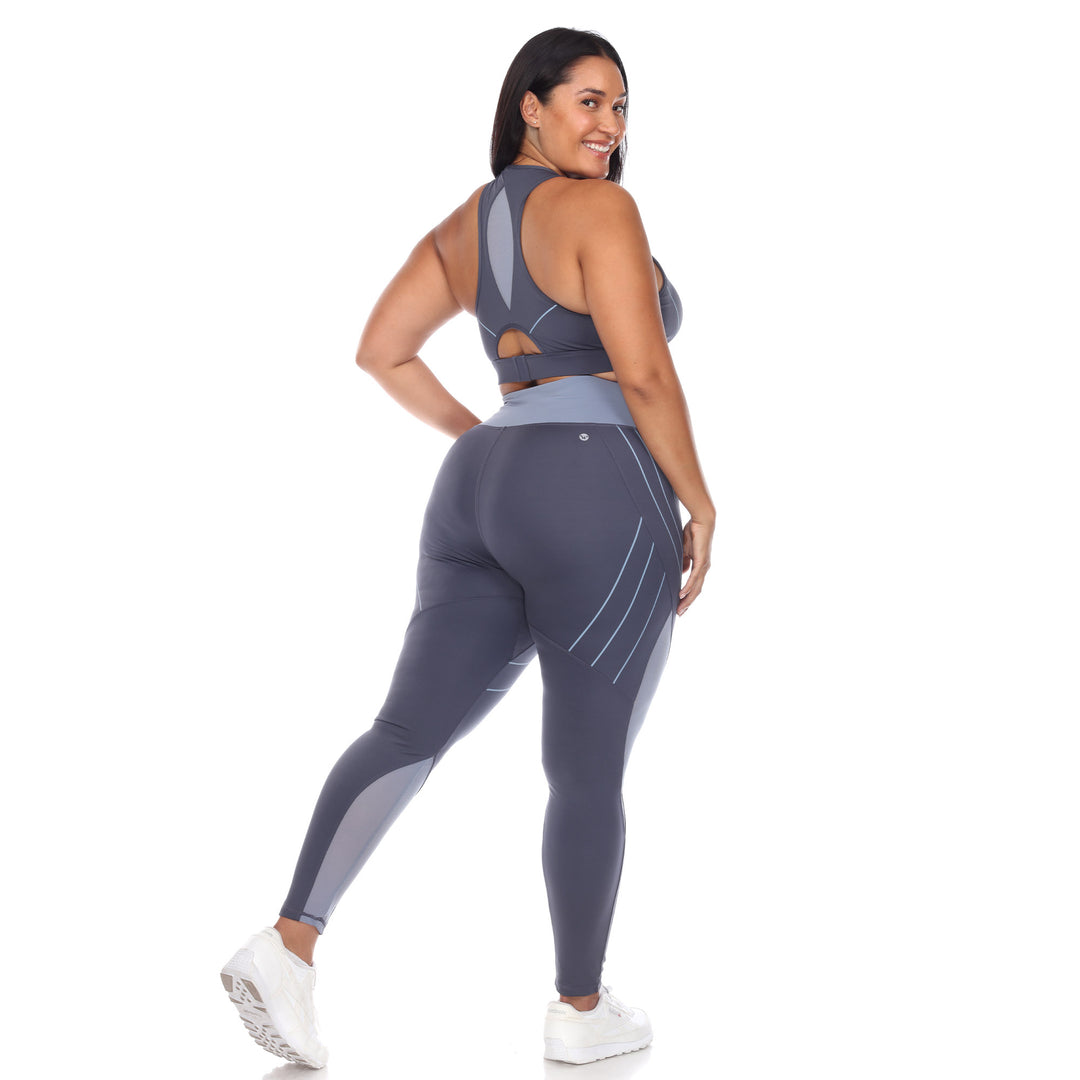 Plus Size Cut Out Back Mesh Sports Bra & Leggings Set
