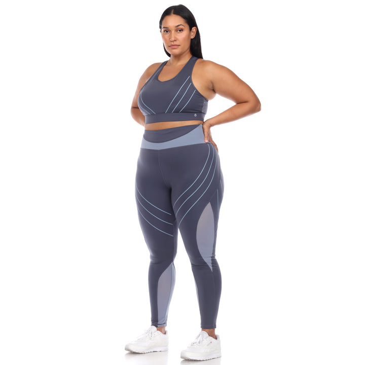Plus Size Cut Out Back Mesh Sports Bra & Leggings Set