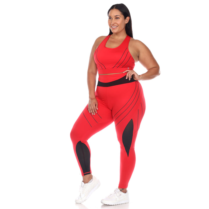 Plus Size Cut Out Back Mesh Sports Bra & Leggings Set