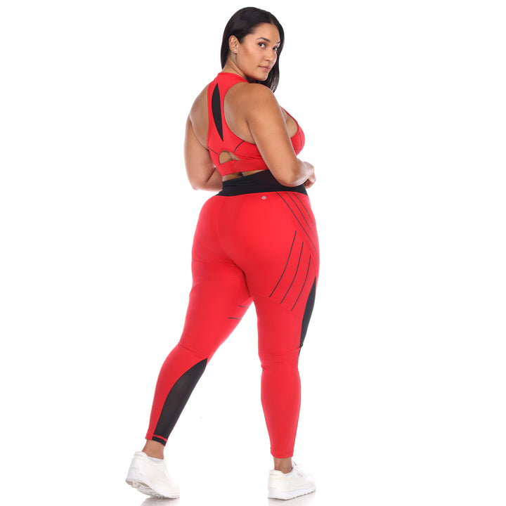 Plus Size Cut Out Back Mesh Sports Bra & Leggings Set