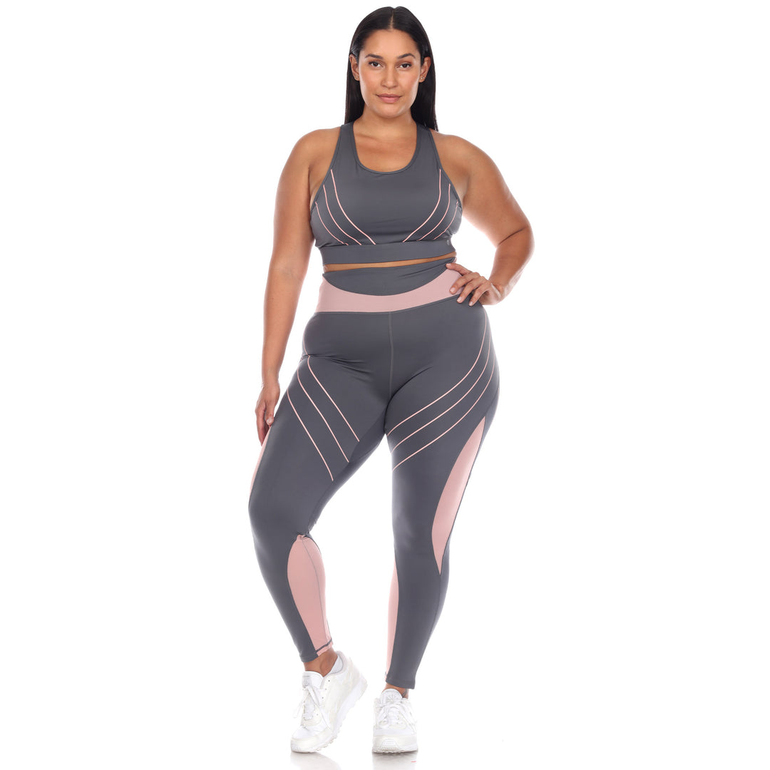 Plus Size Cut Out Back Mesh Sports Bra & Leggings Set
