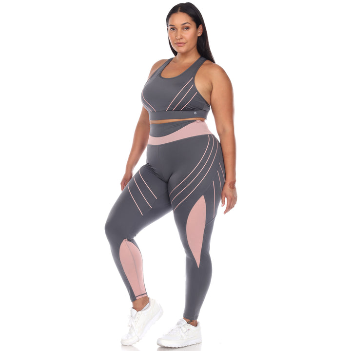 Plus Size Cut Out Back Mesh Sports Bra & Leggings Set