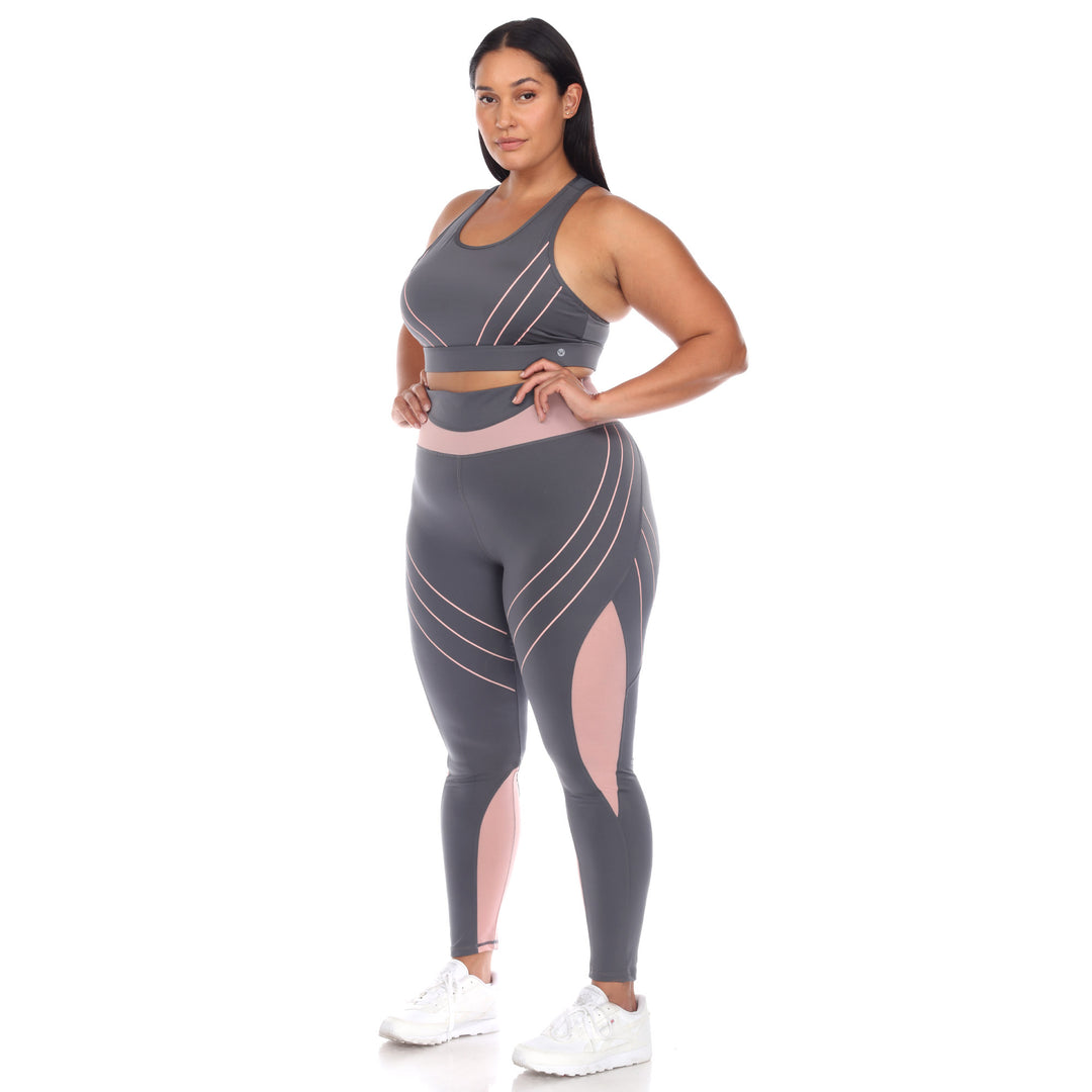 Plus Size Cut Out Back Mesh Sports Bra & Leggings Set