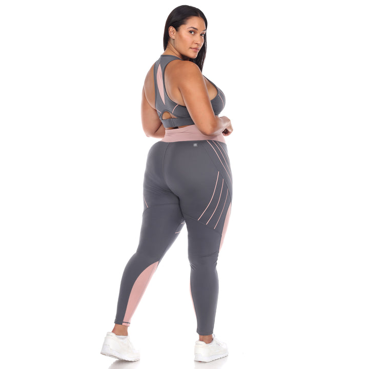 Plus Size Cut Out Back Mesh Sports Bra & Leggings Set