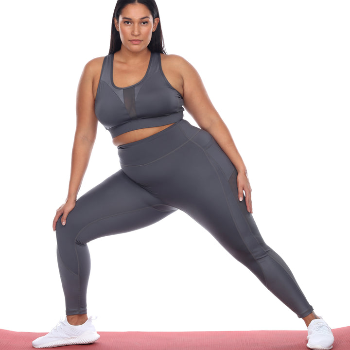 Plus Size Racer Back Sports Bra & Mesh Leggings Set