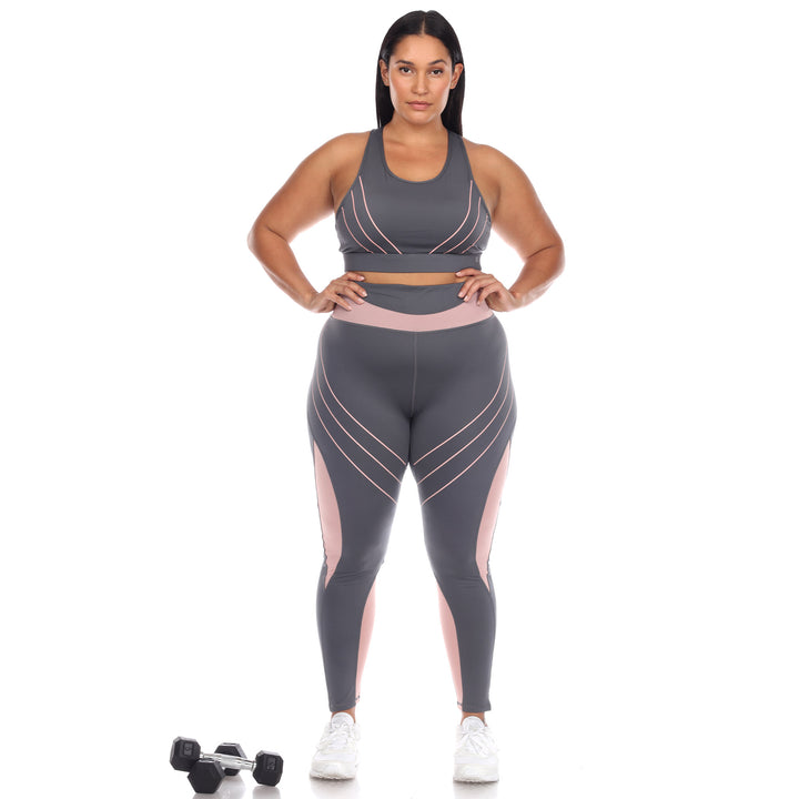 Plus Size Cut Out Back Mesh Sports Bra & Leggings Set