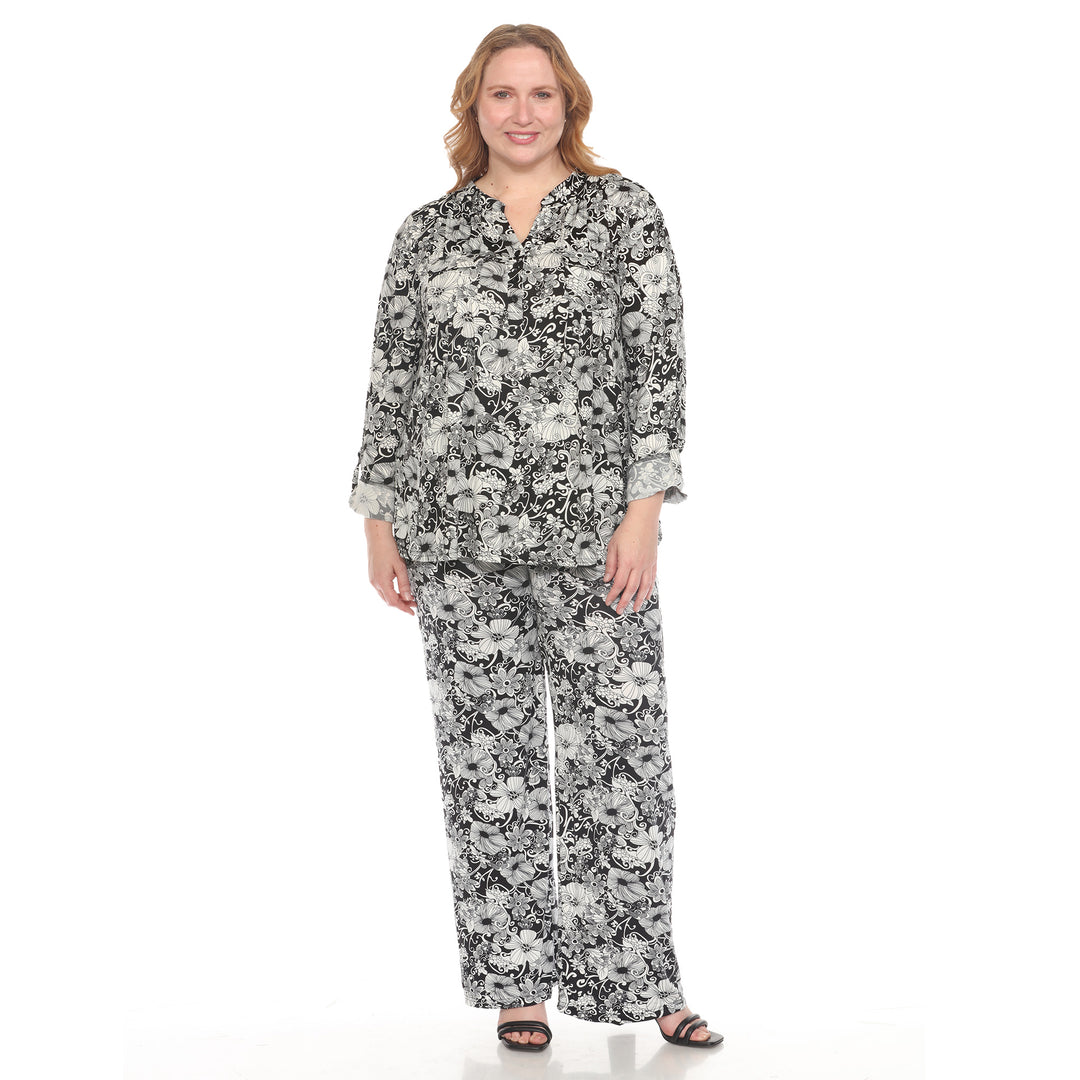 Plus Size 2-Piece Floral Print Tunic and Pant Set