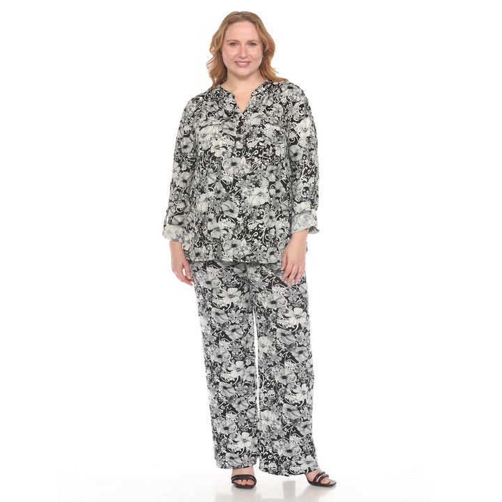 Plus Size 2-Piece Floral Print Tunic and Pant Set