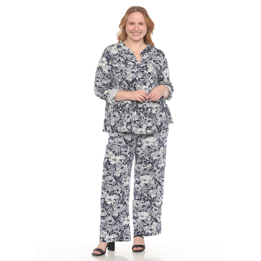 Plus Size 2-Piece Floral Print Tunic and Pant Set
