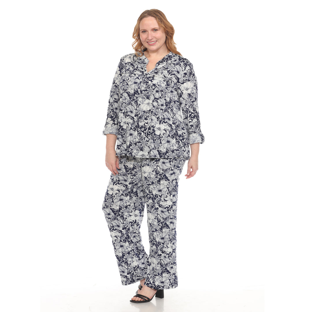 Plus Size 2-Piece Floral Print Tunic and Pant Set