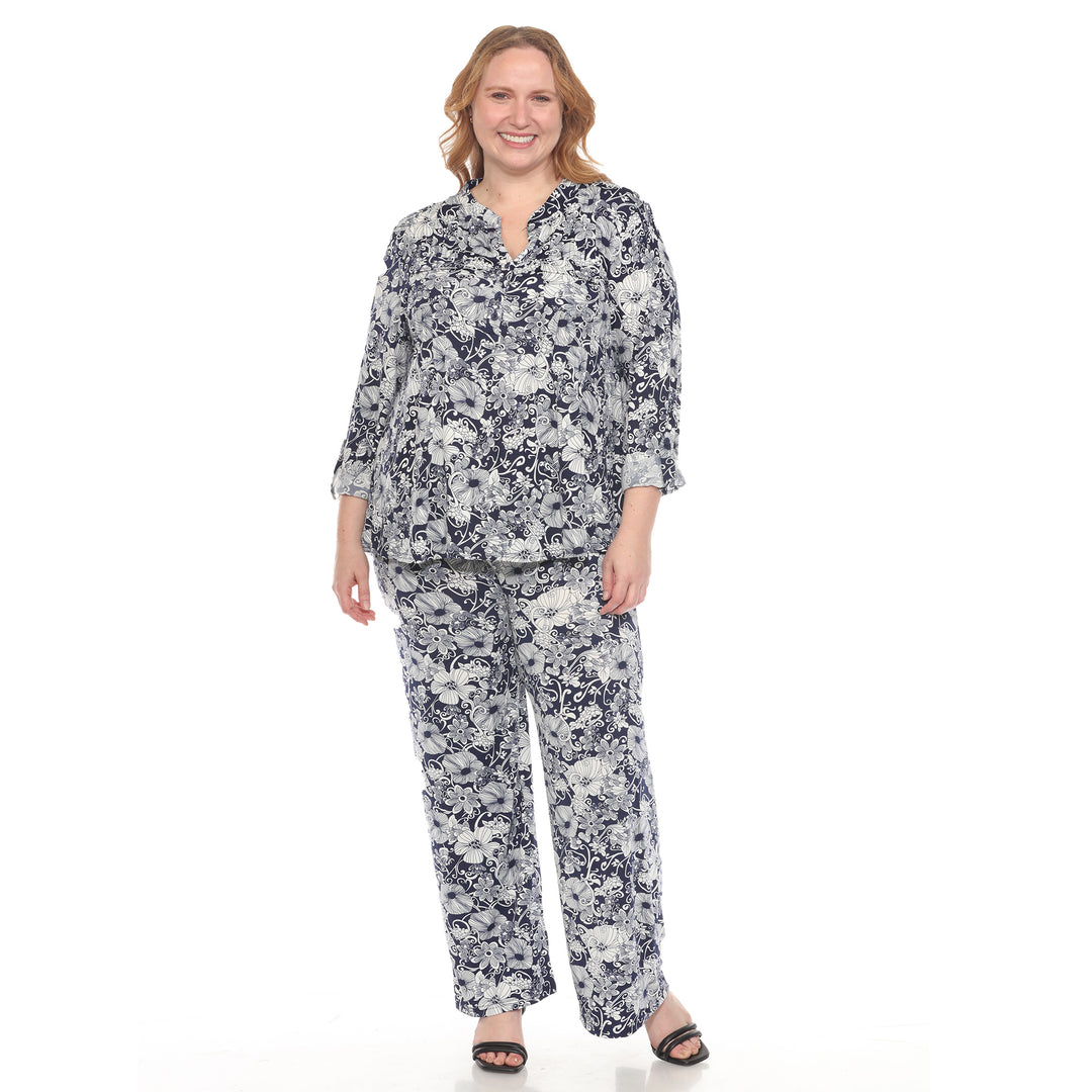 Plus Size 2-Piece Floral Print Tunic and Pant Set