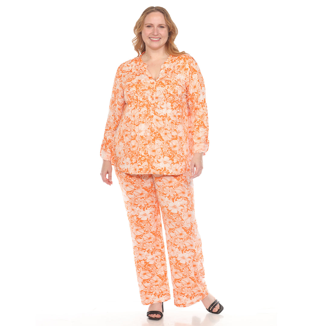 Plus Size 2-Piece Floral Print Tunic and Pant Set