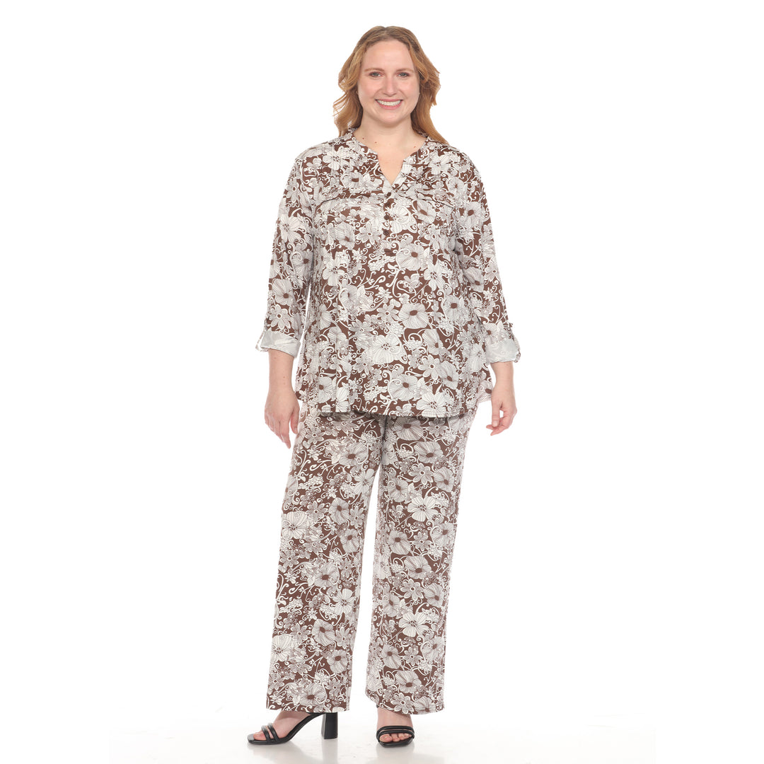 Plus Size 2-Piece Floral Print Tunic and Pant Set