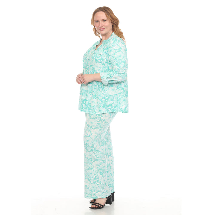 Plus Size 2-Piece Floral Print Tunic and Pant Set