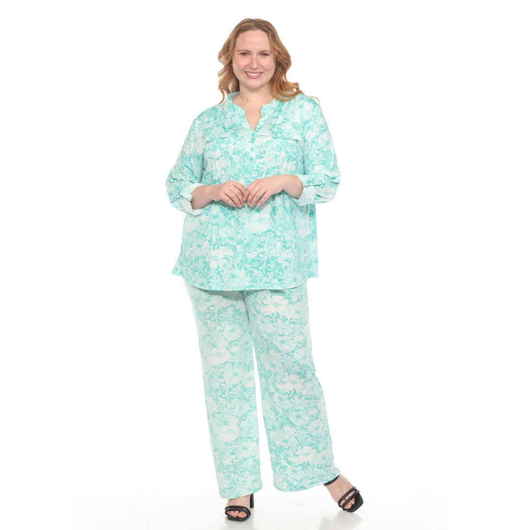 Plus Size 2-Piece Floral Print Tunic and Pant Set