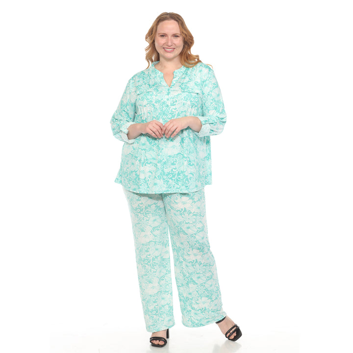 Plus Size 2-Piece Floral Print Tunic and Pant Set