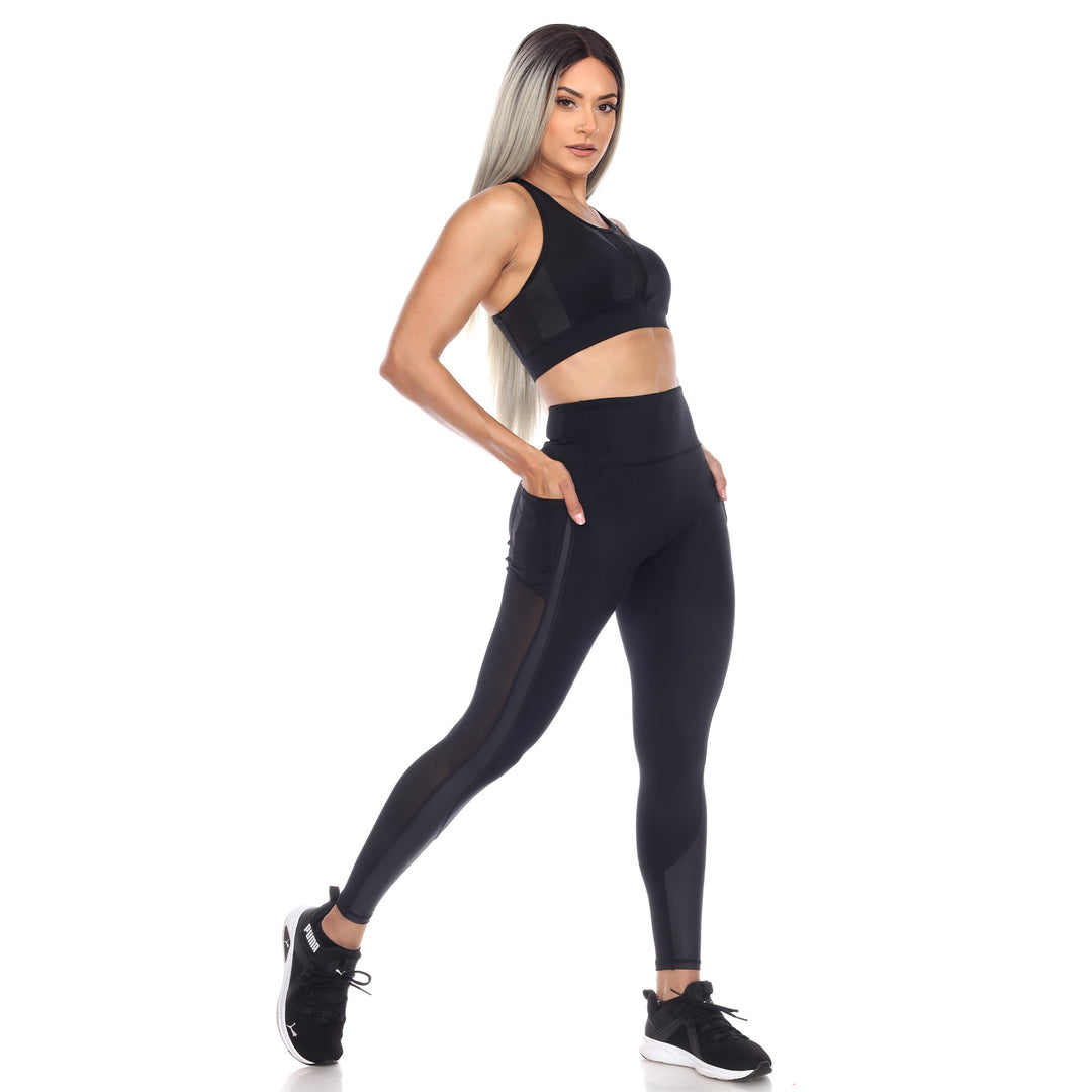 Women's Racer Back Sports Bra & Mesh Leggings Set