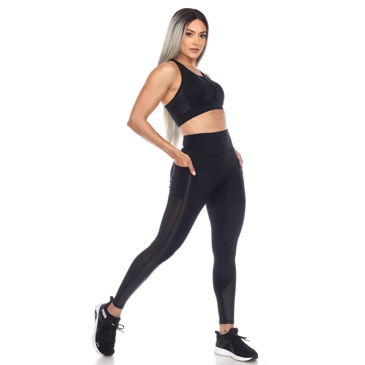 Women's Racer Back Sports Bra & Mesh Leggings Set