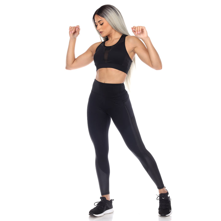Women's Racer Back Sports Bra & Mesh Leggings Set