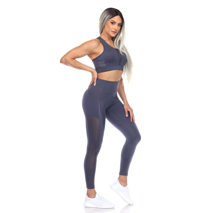 Women's Racer Back Sports Bra & Mesh Leggings Set