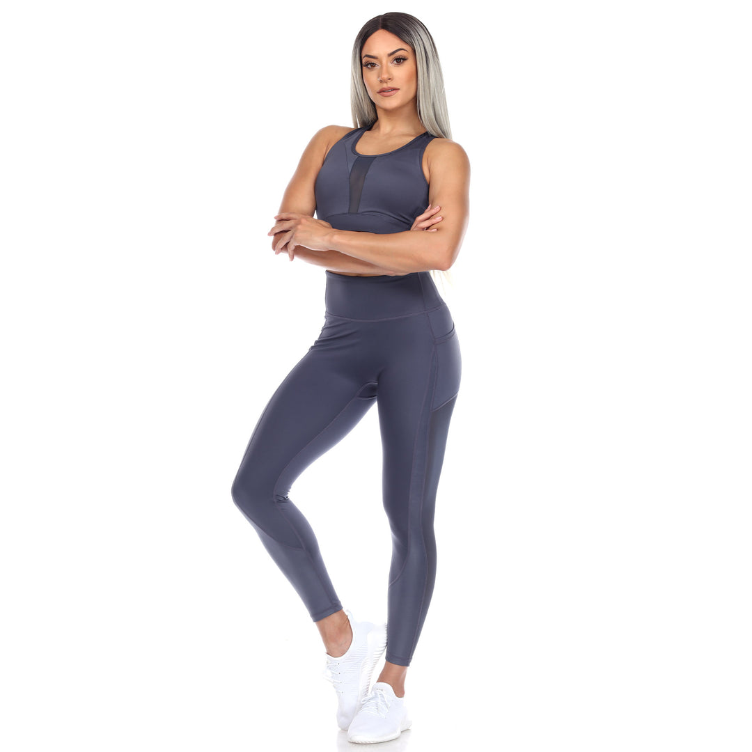 Women's Racer Back Sports Bra & Mesh Leggings Set