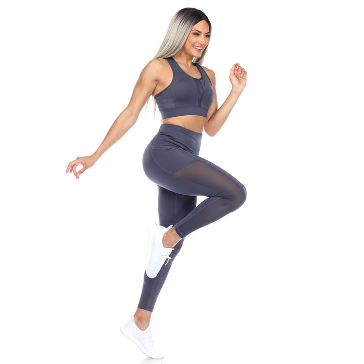 Women's Racer Back Sports Bra & Mesh Leggings Set