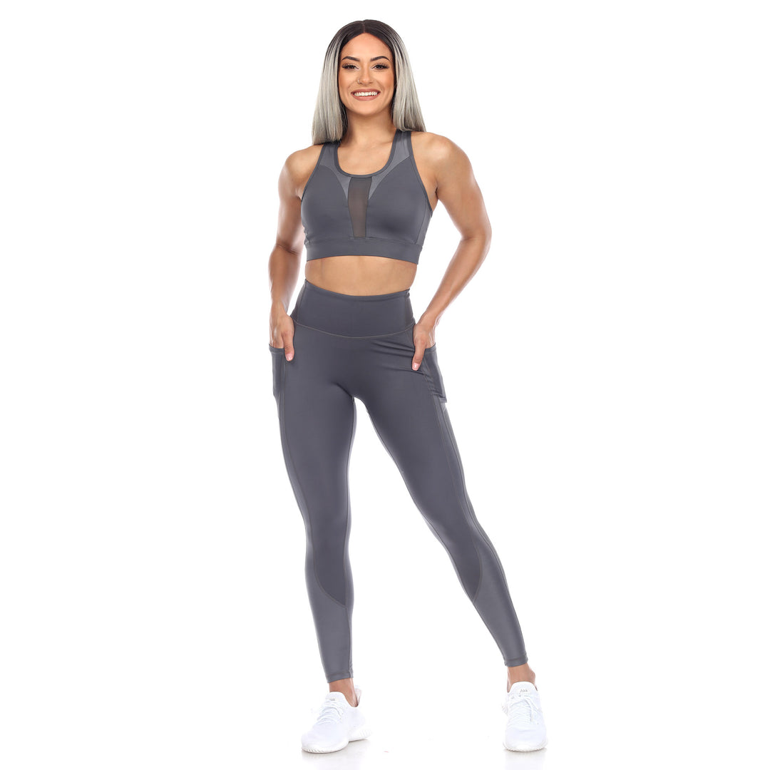 Women's Racer Back Sports Bra & Mesh Leggings Set