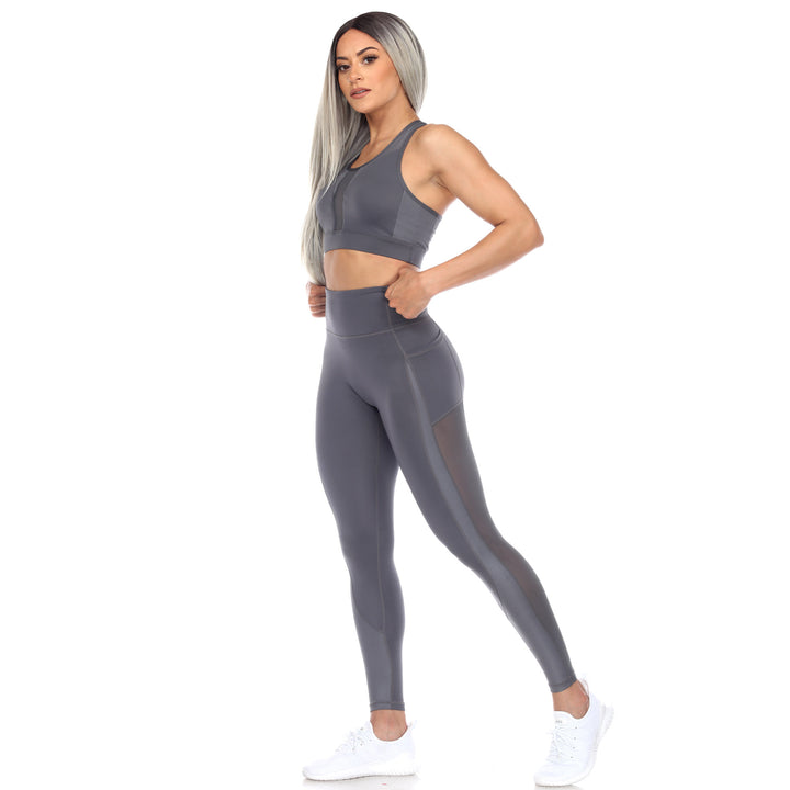Women's Racer Back Sports Bra & Mesh Leggings Set