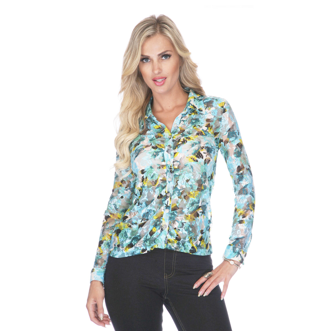 Women's Floral Printed Button Down Long Sleeve Blouse