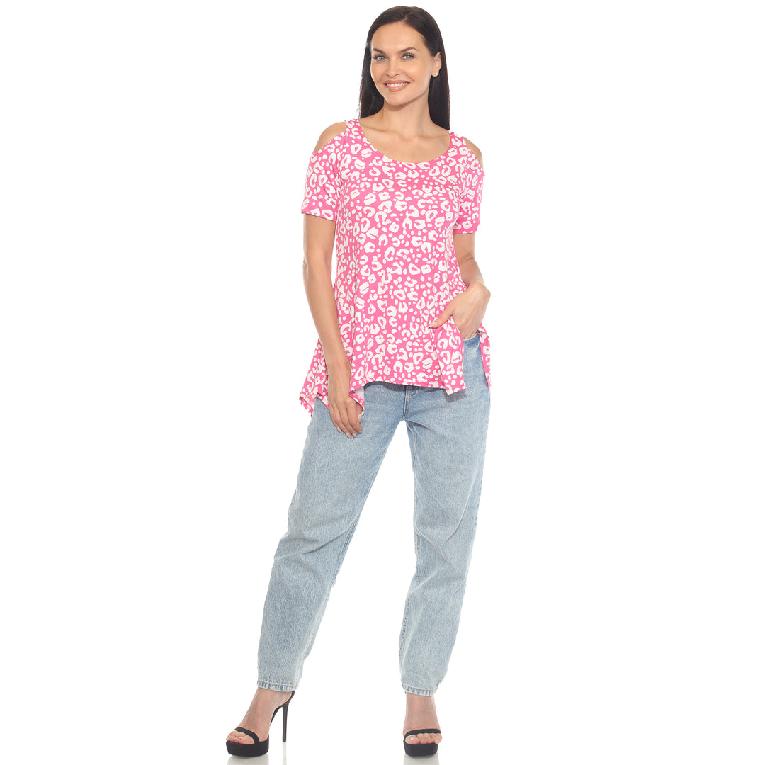 Women's Cold Shoulder Leopard Print Short Sleeve Tunic Top