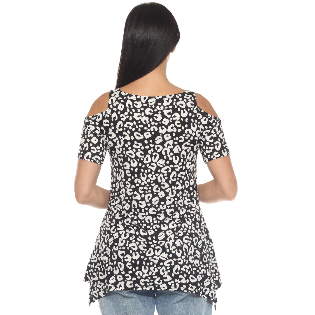 Women's Cold Shoulder Leopard Print Short Sleeve Tunic Top