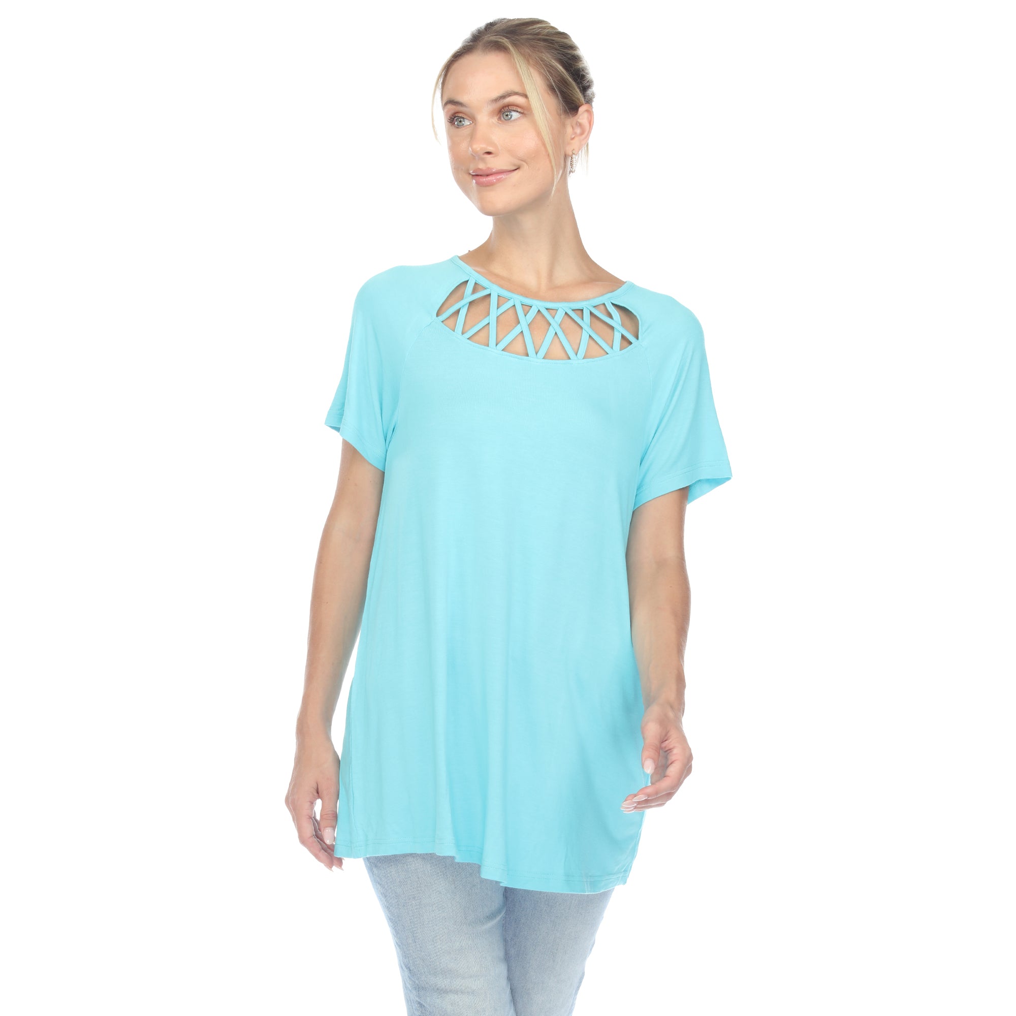 売れ筋商品|||ホワイトマーク カットソー トップス レディース Women's Crisscross Cutout Short Sleeve Top Olive Tops – Tagged 