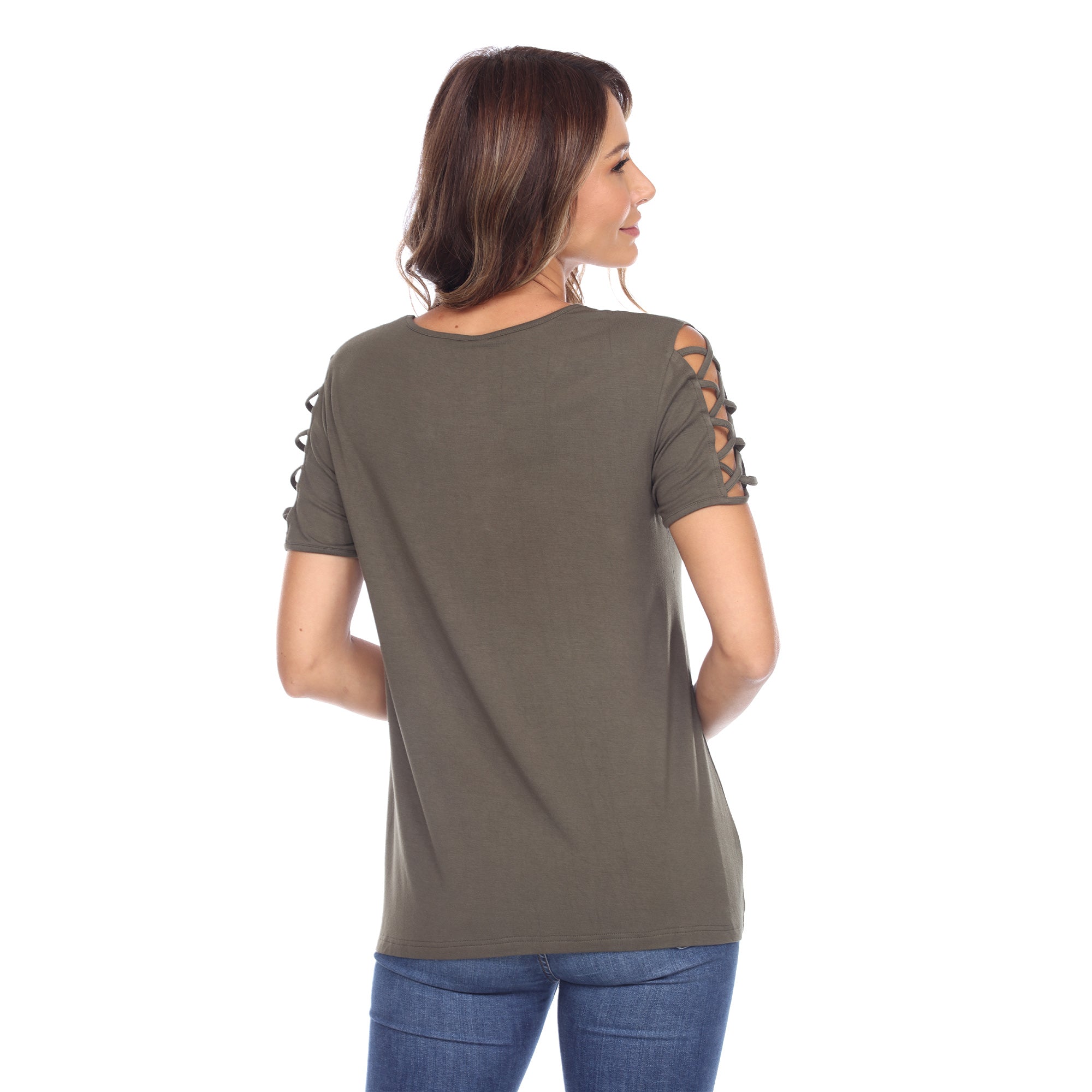 売れ筋商品|||ホワイトマーク カットソー トップス レディース Plus Size Keyhole Neck Cutout Short Sleeve Top Navy White Mark Women's Blue Keyhole Neck Cutout Short Sleeve Top
