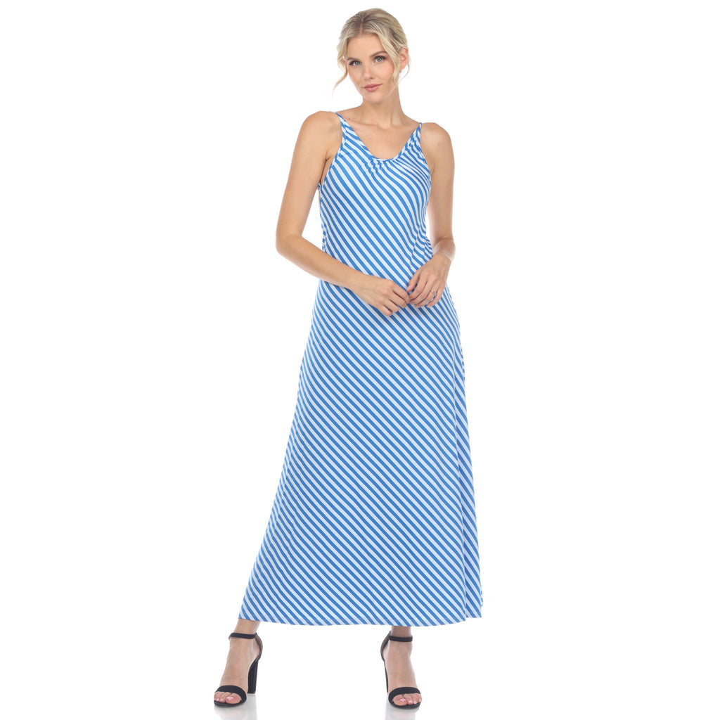White Mark Women's Backless Striped Maxi Dress - Blue