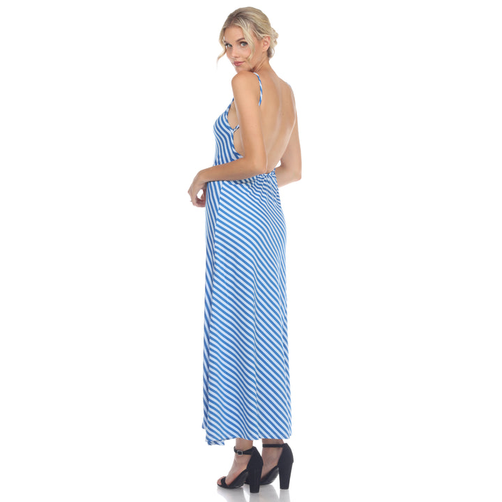 Women's Backless Striped Maxi Dress